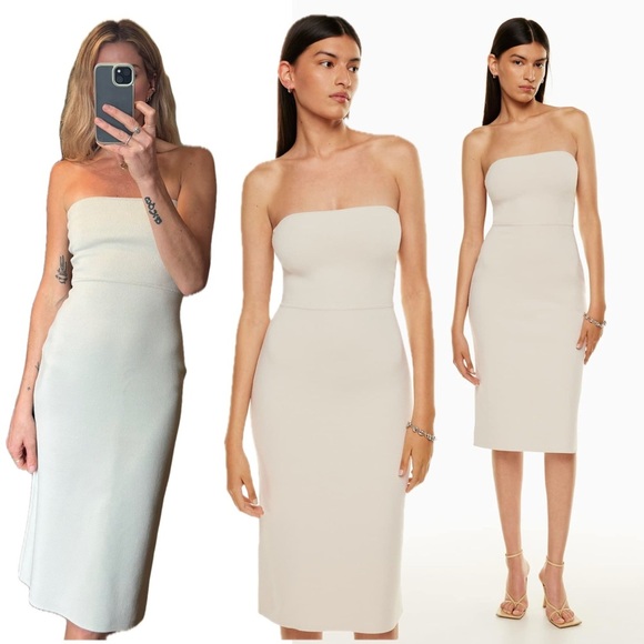 Babaton Aritzia Platform Sculpt Knit Bodycon Cream Bardot Midi Dress - Picture 1 of 11